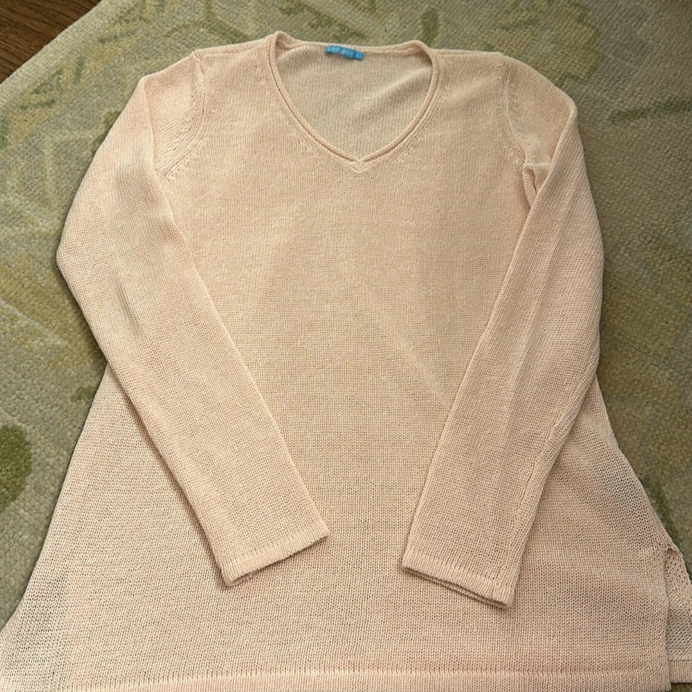J Mclaughlin Womens Light Pink Sweater Size S Lightweight Open Knit V Neck Sheer